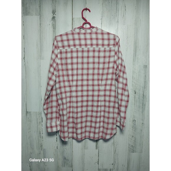 Eddie Bauer Women's Medium Collarless Red Plaid Shirt - Picture 5 of 5